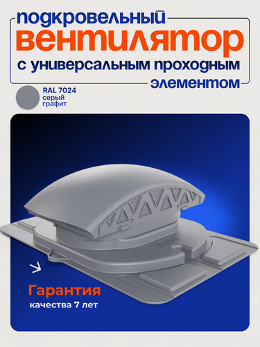 Изображение товара Вентилятор подкровельного пространства Viotto универсальный, черепаха, аэратор кровельный RAL 7024 графитовый серый
