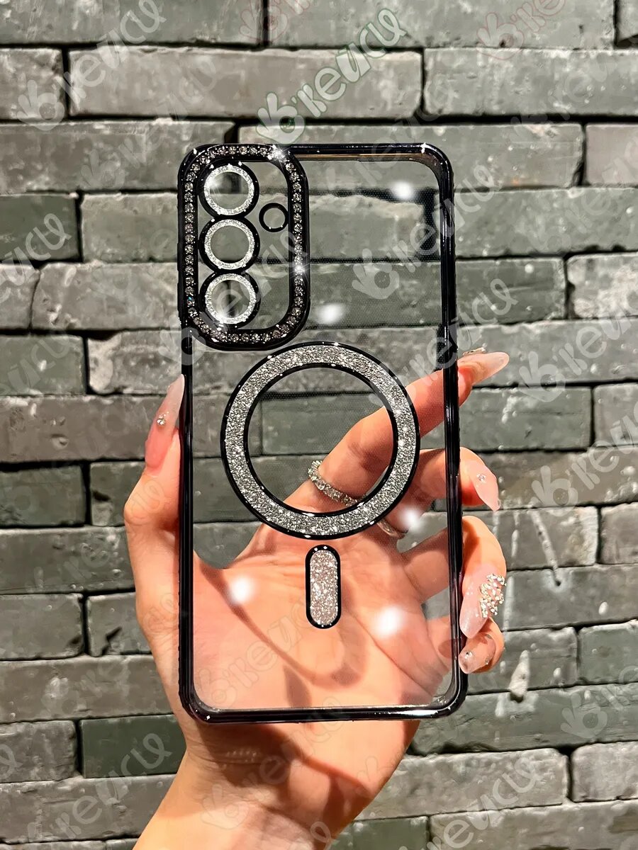 Чехол О'кейси, MagSafe, для Samsung Galaxy A16, со стразами, черный/прозрачный