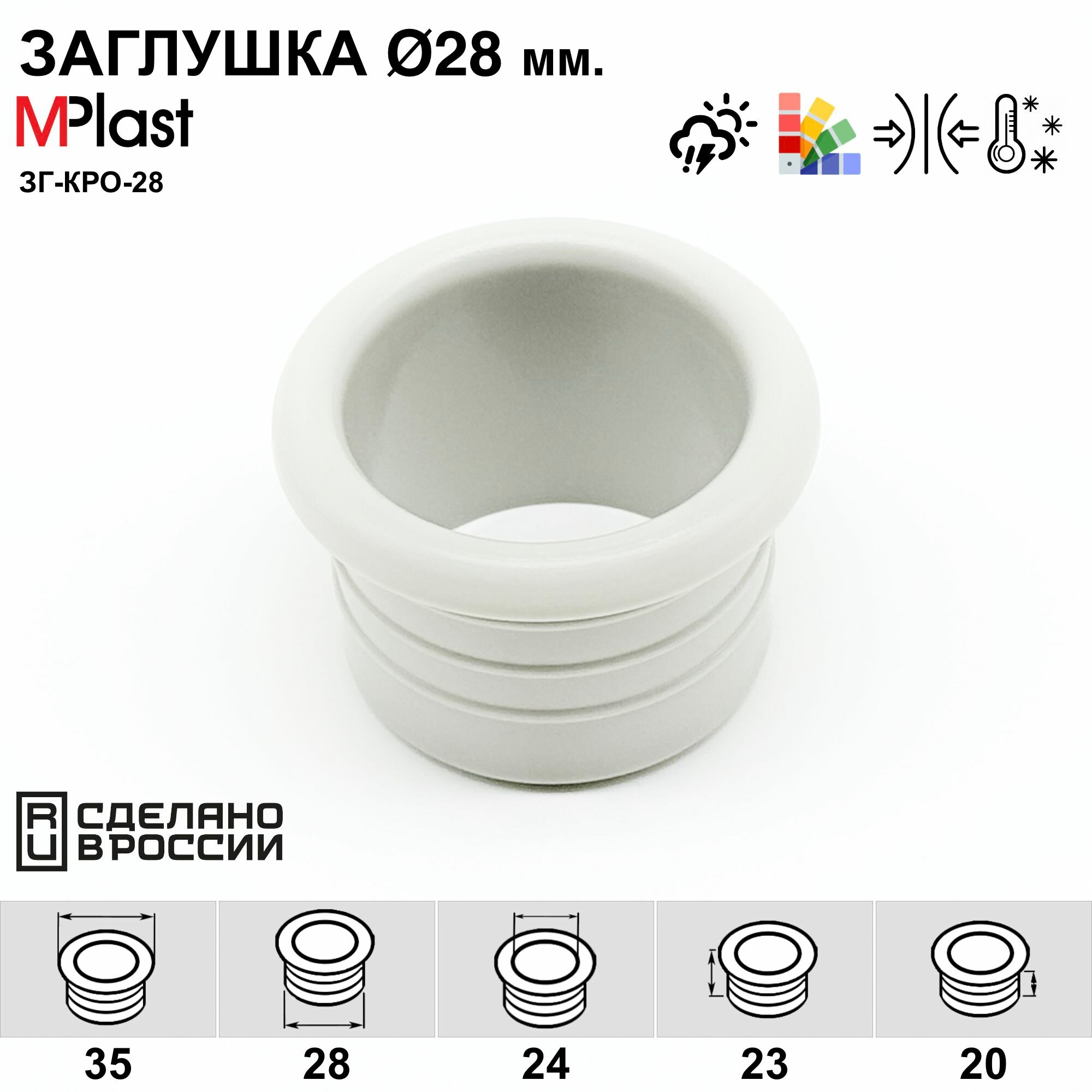 Заглушка круглая 28 мм с отверстием для кабеля декоративная для труб и профилей пластиковая мебельная светло серая 1 шт.