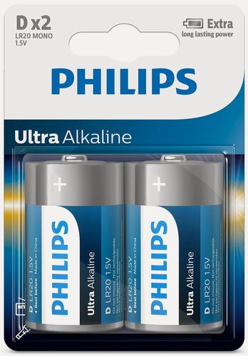 Изображение товара Батарейка Philips Ultra Alkaline, щелочная, 2D, в блистере (LR20E2B/97)