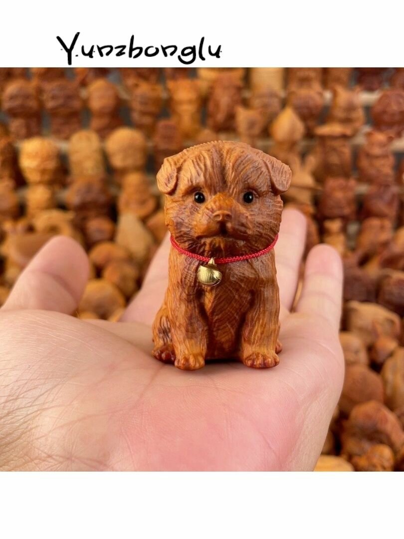 Yunzhonglu Статуэтка собачки, Натуральная древесина, Настольный аксессуар,4cm, Деревянная резьба