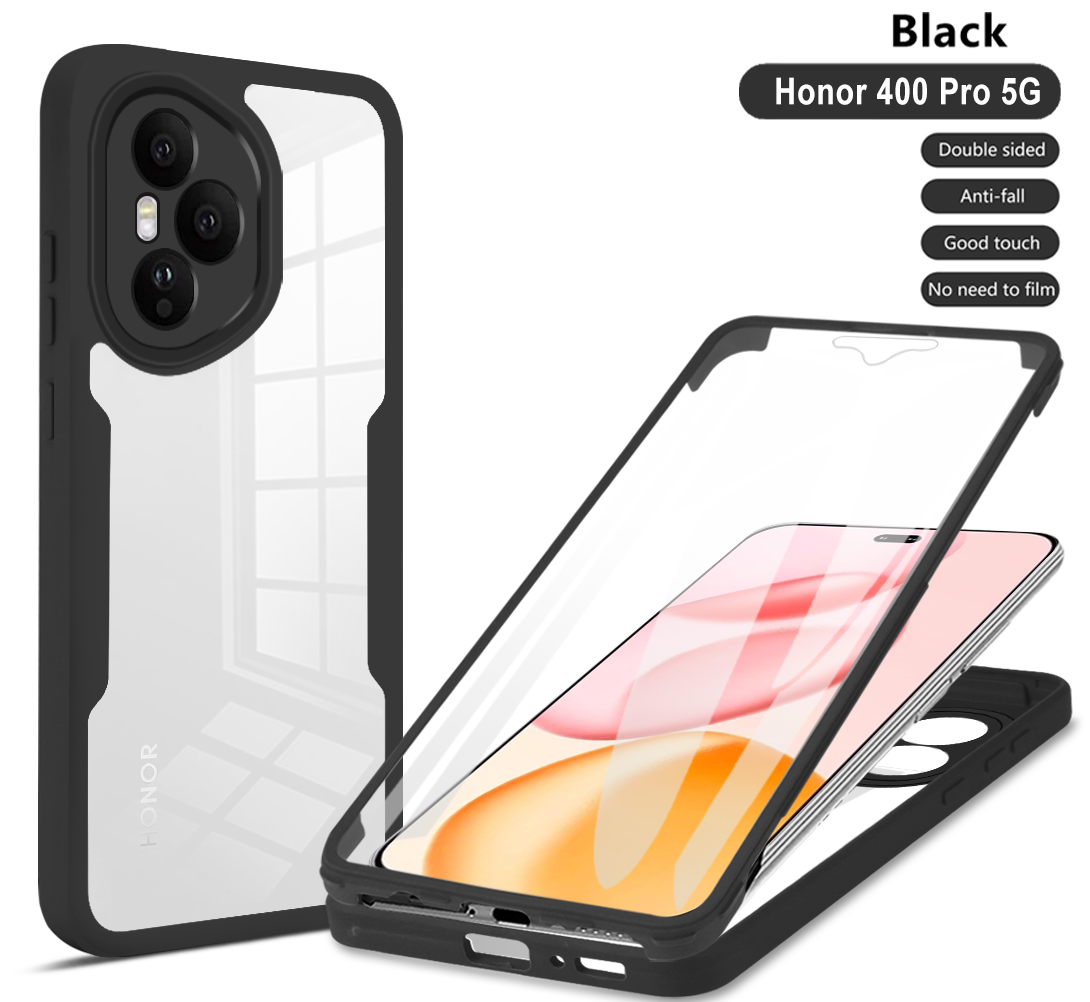 Подходит для Honor 400 Pro 5G / Хонор 400 Про Чехол для смартфона 360 Полная защита, Высокая четкость с передней пленкой из закаленного стекла, Хонор 400 Про 5G, подставка, прозрачный, soft touch, резина