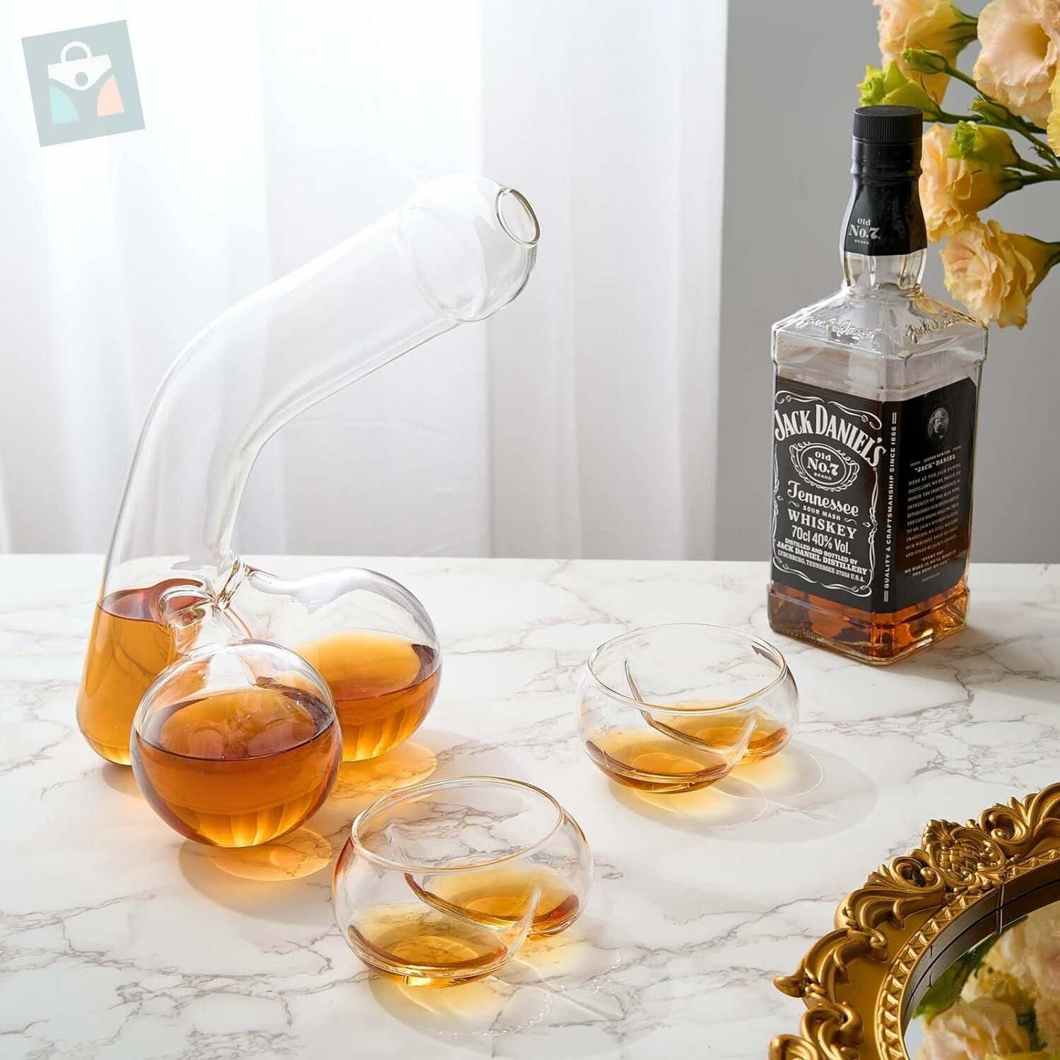 Декантер необычной, причудливой формы, для белого вина/виски, прозрачное стекло — фото 1