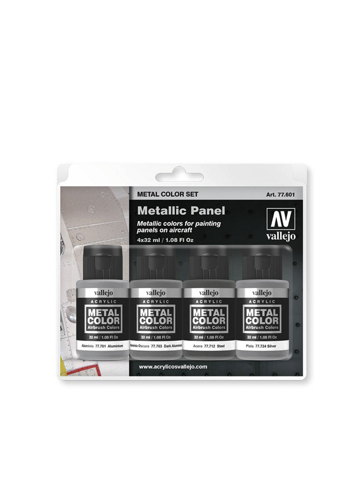Набор акриловых красок для аэрографа Vallejo серии Metal Color - Metallic Panel 77601, 4 шт по 32 мл