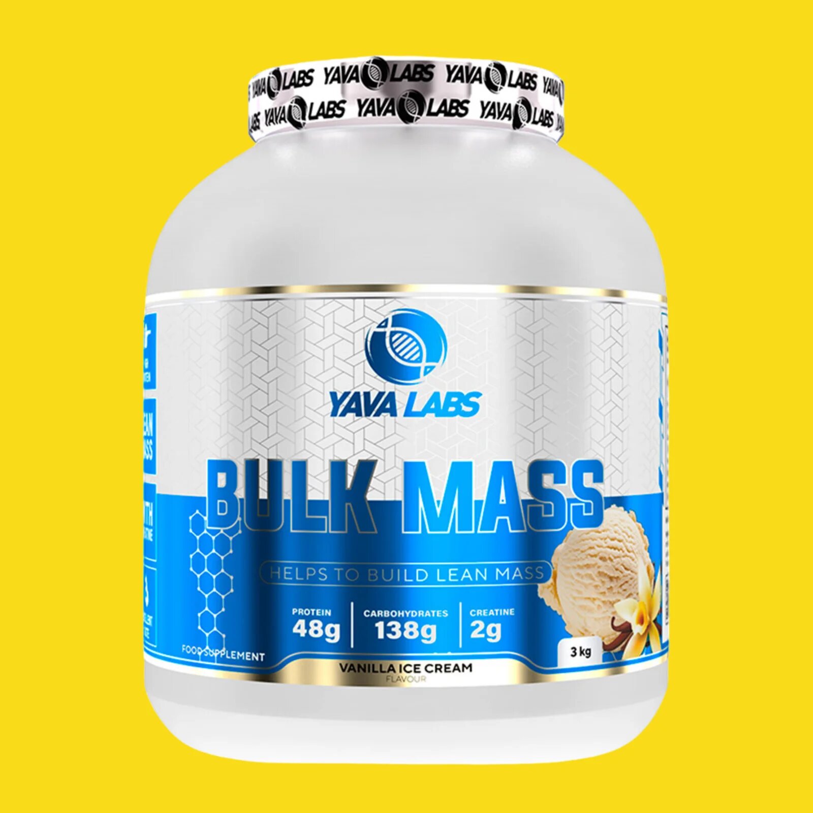 YAVA LABS BULK MASS GAINER 3kg для набора массы, Ваниль вкус, испания — фото 1