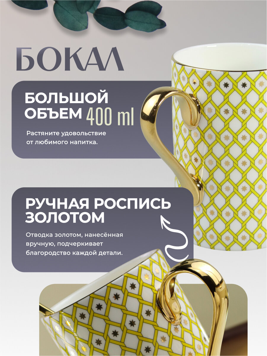 Кружка 400 мл. Форма "Идиллия", "Примула 1". Костяной фарфор. Бокал для чая. Императорский фарфоровый завод ИФЗ ЛФЗ. — фото 1