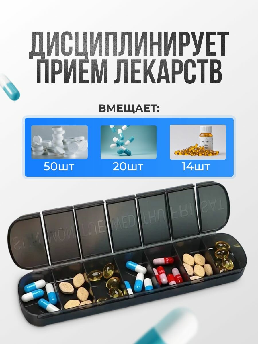 Картинки Таблетница на неделю, контейнер на неделю для таблеток цвет черный