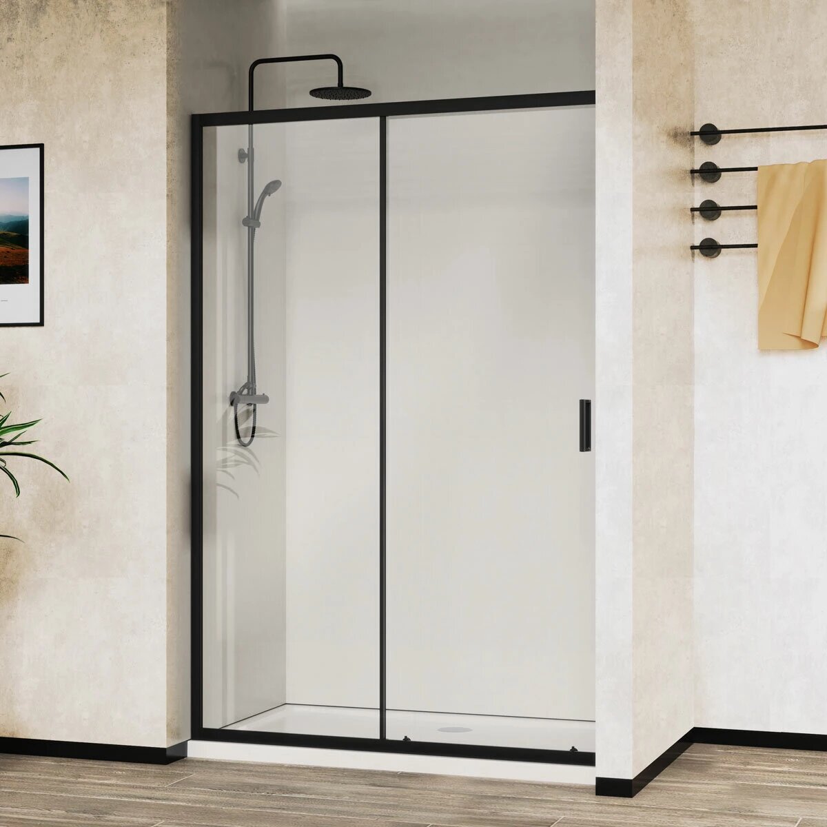 Душевая дверь в нишу Vincea City VDS-5CT140CLB 1400 черный стекло прозрачное VDS-5CT140CLB