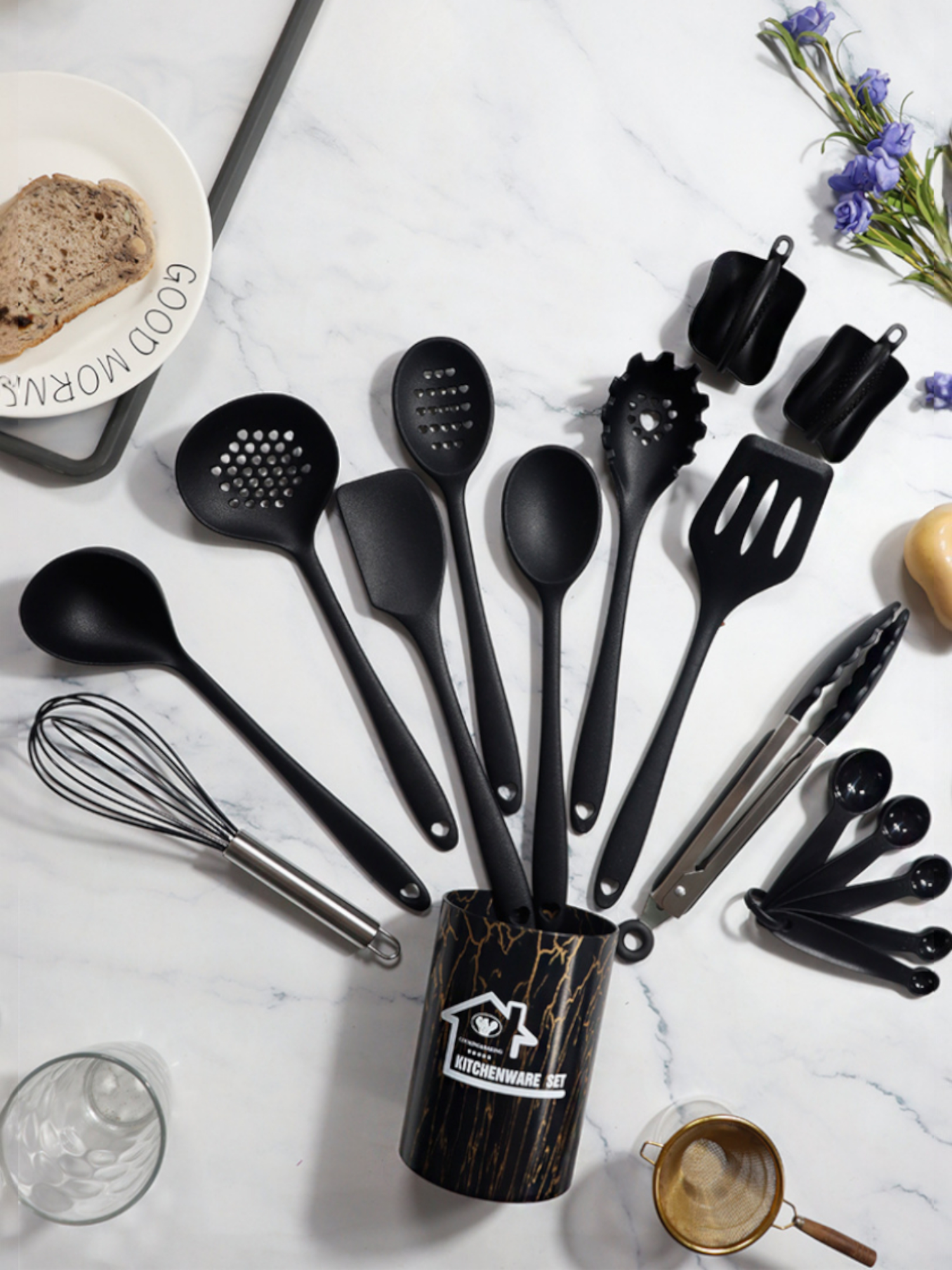 Набор кухонных принадлежностей, силиконовый, 18 предметов, ведро в комплекте