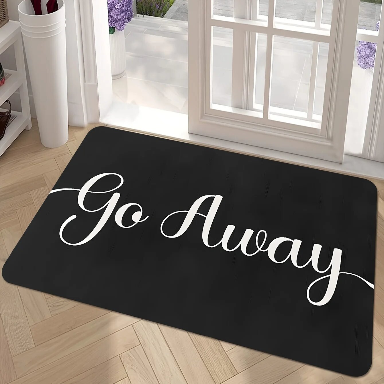 Юмористический черный коврик Go Away 80X120cm