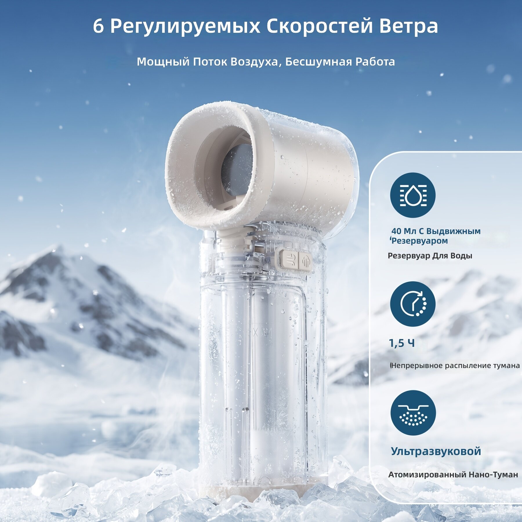 Ручной портативный вентилятор с распылением воды, 6 регулируемых скоростей, бак для воды 1.35 унции, ультразвуковое нанораспыление, цифровой дисплей, перезарядка через USB Type-C, компактный, для путешествий, спорта и отдыха на природе, цве