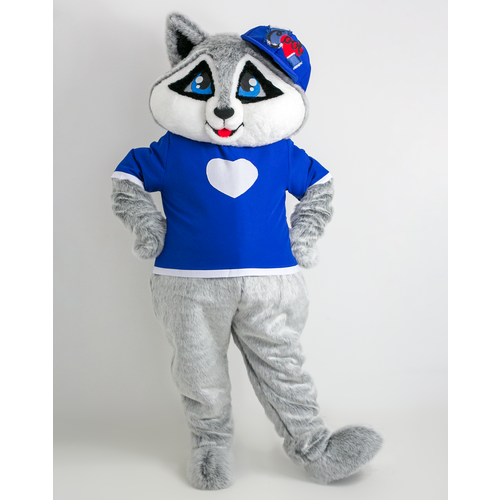 фото Ростовая кукла енот в синей футболке, карнавальный костюм, ростовой костюм для аниматора, маскарадный костюм для праздников mascot costume