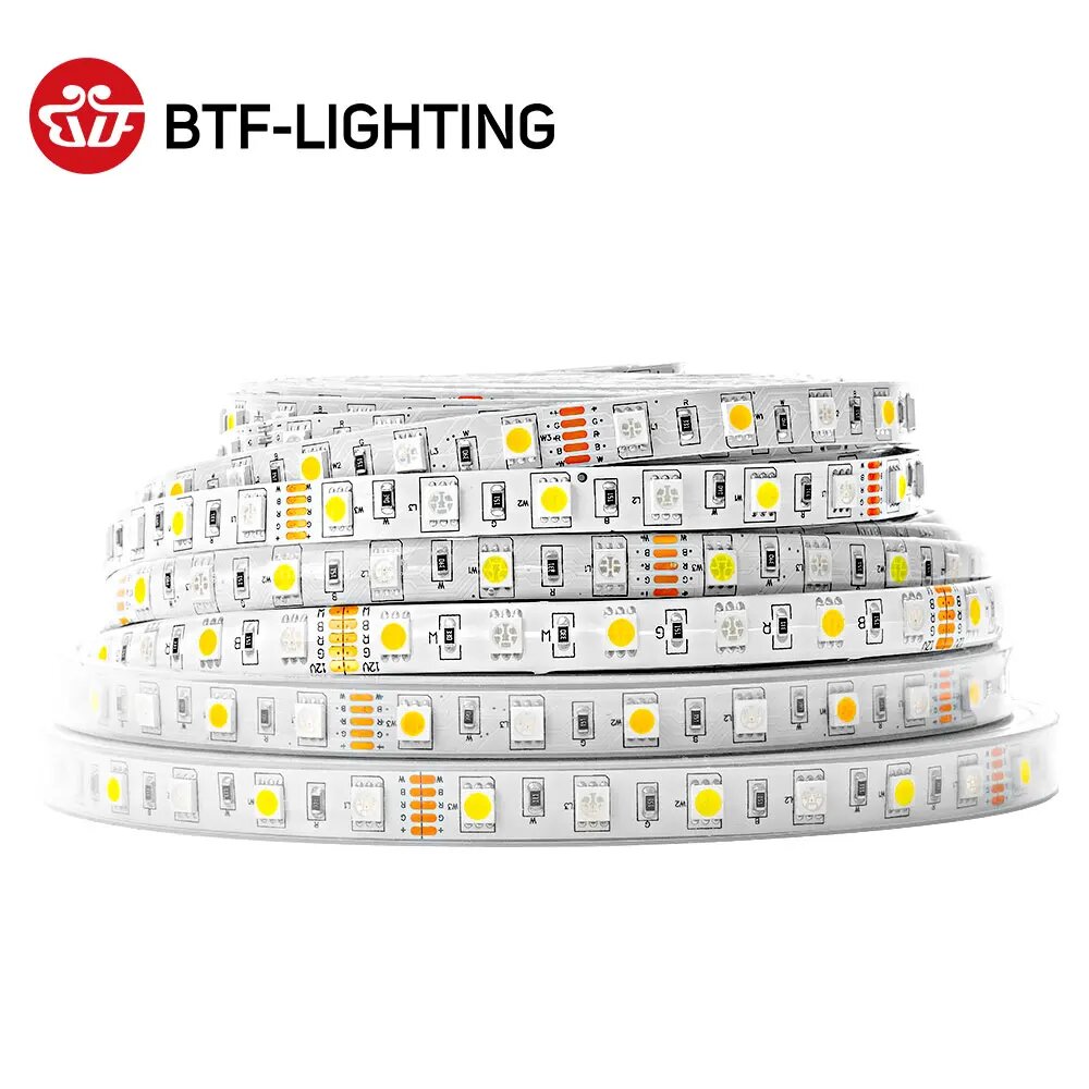 Светодиодная лента RGBWW 5м 60 диодов/м 5050 DC12V IP65 White PCB 5m RGBCW IP67
