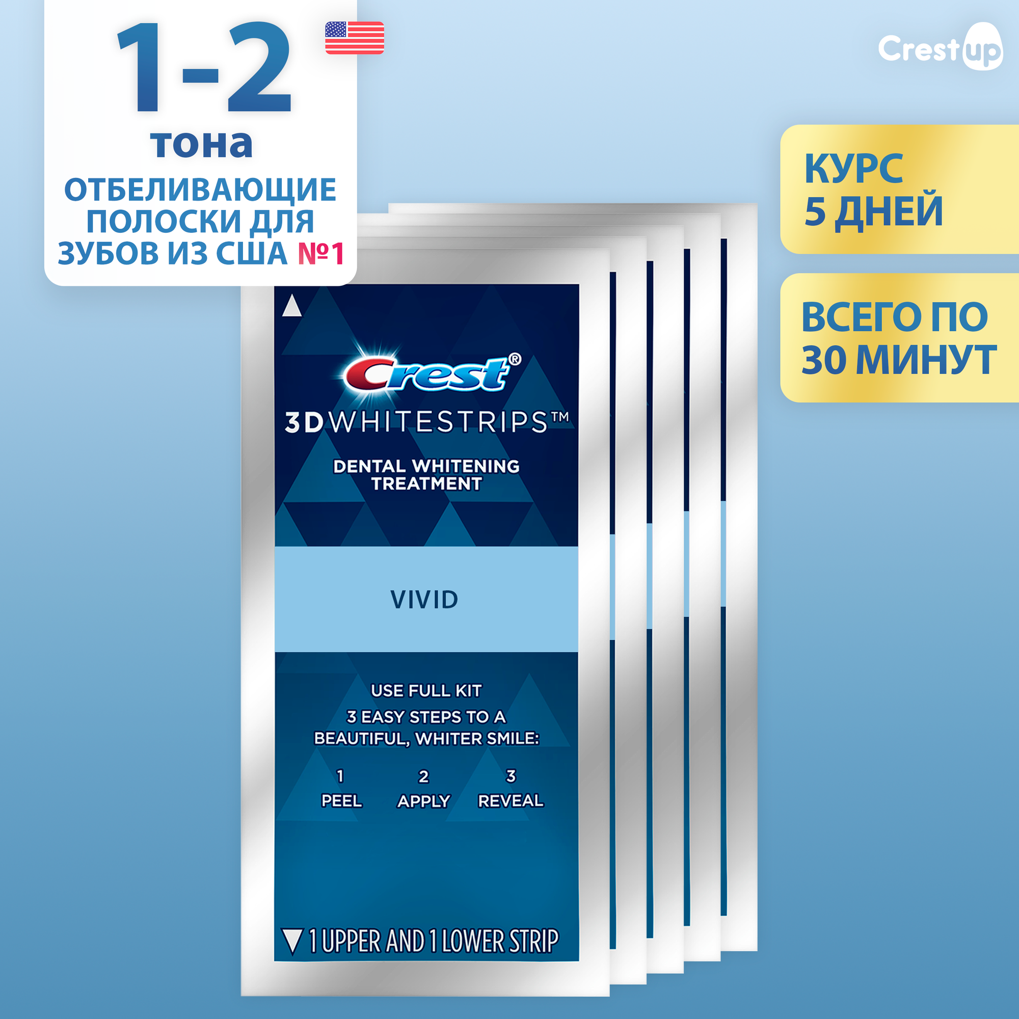 Отбеливающие полоски для зубов Crest 3D Whitestrips Classic Vivid 5 пакетиков 12 курса