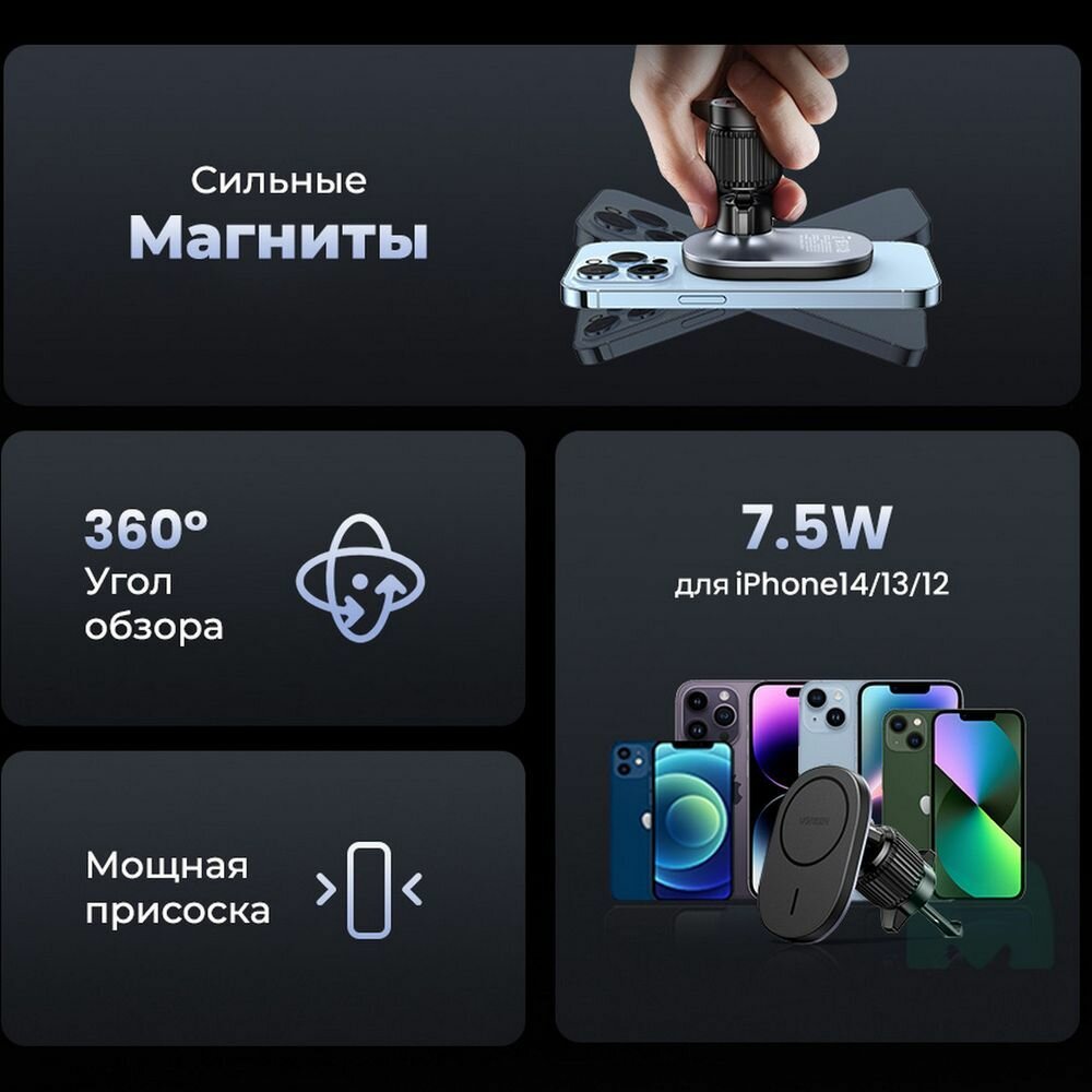 Аксессуар UGREEN Магнитный держатель в автомобиль с функцией зарядного устройства CD345 (15120) 15120 — фото 1