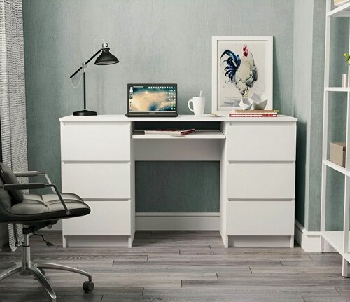 Изображение товара Стол компьютерный 6 ящиков "Челси" Белый глянец холодный / Белый