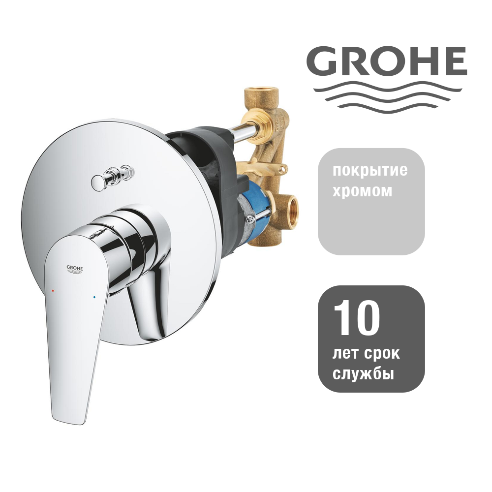 Смеситель для ванны BauEdge однорычажный хром GROHE 29079001