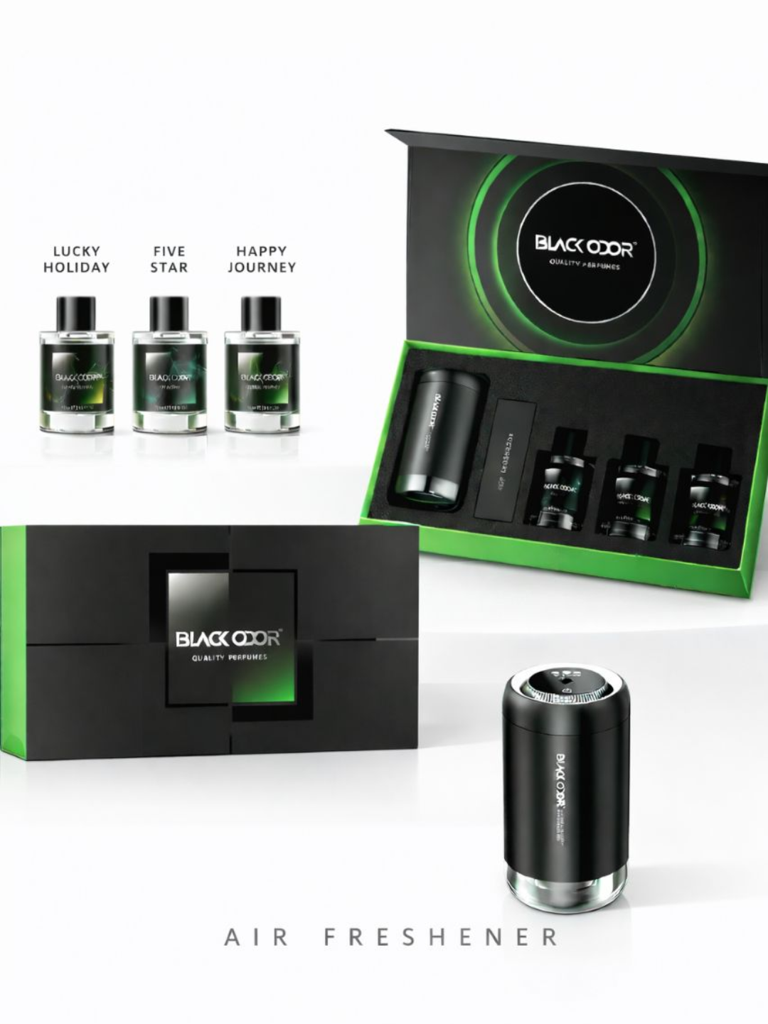 Автомобильный ароматизатор Black Odor, электронный диффузор и набор из 3-х ароматов