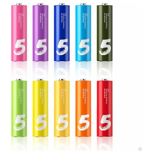Батарейки алкалиновые Xiaomi ZMI Rainbow Zi5 типа AA Сolored (10 шт.) батарейки алкалиновые xiaomi zmi rainbow z15aa z17aaa 12 12 шт цветные