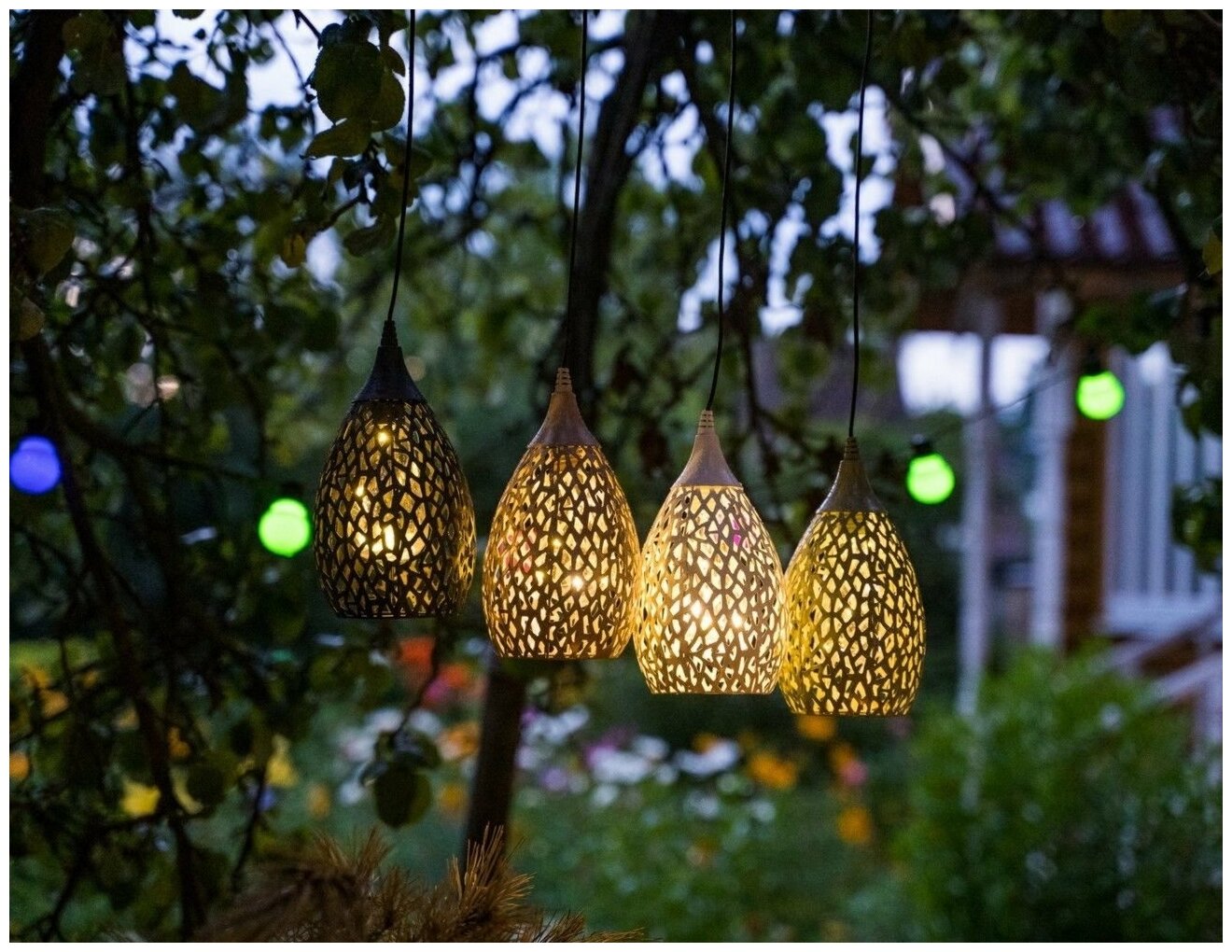 Садовый светильник на солнечной батарее подвесной вечернее кружево, антрацит, 5 тёплых белых микро LED-огней, 21 см, Kaemingk (Lumineo)