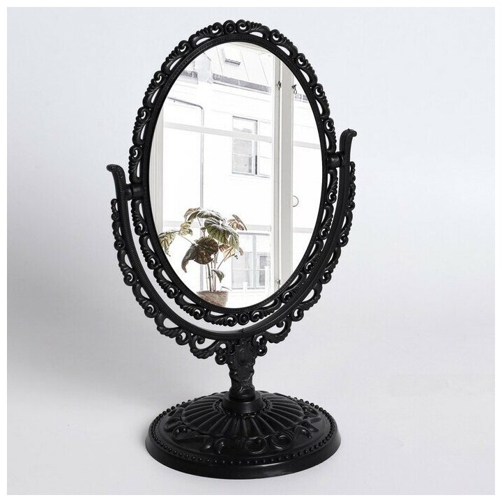 Зеркало настольное "Ажур", двустороннее, с увеличением, зеркальная поверхность - 8,8 x 12,2 см, цвет черный