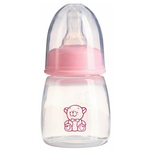 Бутылочка для кормления, 80 мл, «Мишка малыш», от 0 мес, цвет розовый