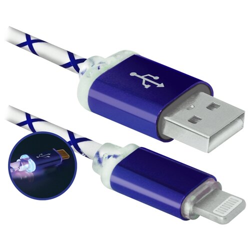 фото Кабель Defender USB - Apple Lightning (ACH03-03LT) 1 м голубой