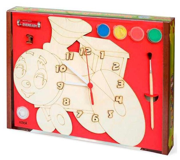 Набор для творчества Нескучные игры Часы Паровозик с циферблатом под роспись, с красками ДНИ114