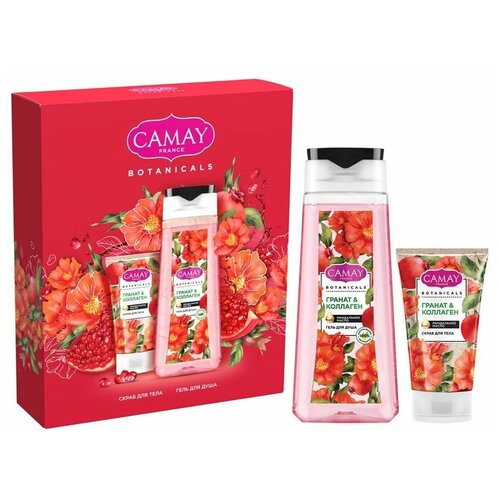 Бархатные ручки Набор подарочный Camay Botanicals Цветы граната, гель для душа, 250 мл + скраб для тела, 120 мл