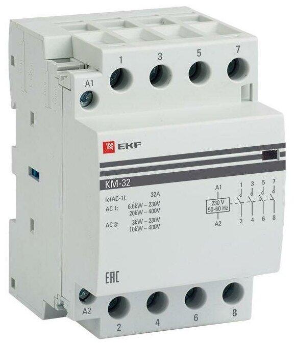 Контактор модульный КМ 32А 4NО (3 мод.), EKF KM-3-32-40 (1 шт.)
