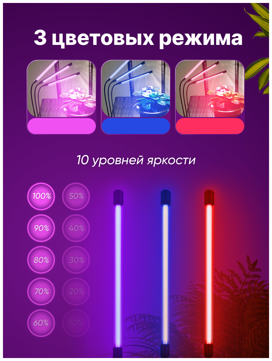 Фитолампа для растений светодиодная / Фитосветильник полного спектра для рассады и цветов - фотография № 4