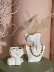 Набор: Декоративная ваза Гипсовая Голова 2шт, в подарок, лицо девушки, античная, для интерьера