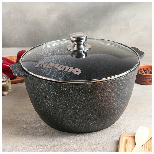 Кастрюля Гранит Star 10 л стеклянная крышка литые ручки антипригарное покрытие цвет чёрный 13528₽