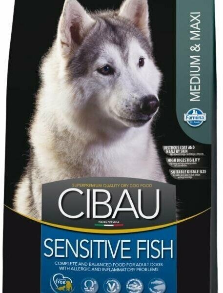 Cухой корм Farmina Cibau Sensitive Fish Medium и Maxi с рыбой сухой корм для собак средних и крупных пород, 2,5кг