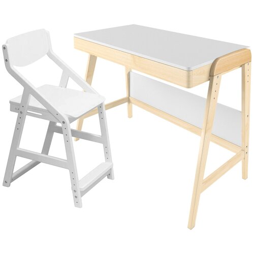 комплект растущий стол и стул 38 попугаев вуди серый без покрытия массив березы Комплект растущий стол Вуди и стул Робин WOOD 38 попугаев (Белый, Белый)