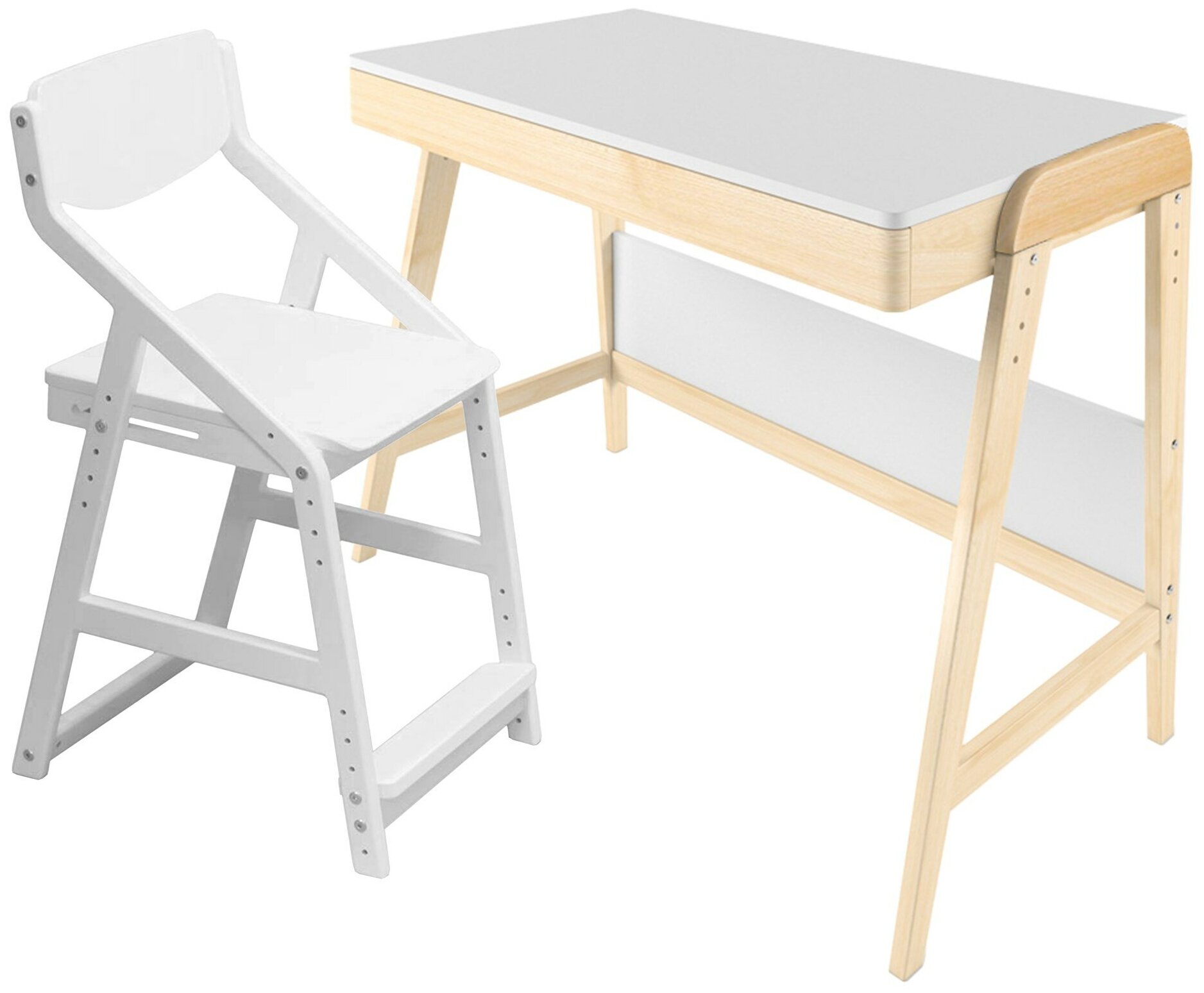 фото Комплект растущий стол Вуди и стул Робин WOOD 38 попугаев (Белый, Белый)