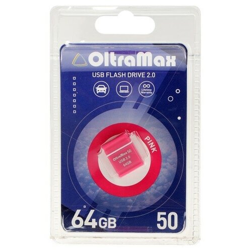Флешка OltraMaх 50, 64 Гб, USB2.0, чт до 15 Мб/с, зап до 8 Мб/с, розовая флешка oltramaх 30 64 гб usb2 0 чт до 15 мб с зап до 8 мб с чёрная