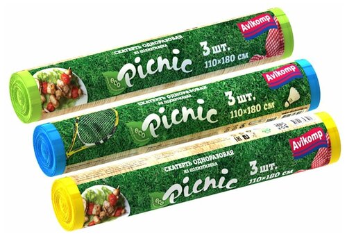 Скатерть одноразовая Avikomp Picnic, полиэтилен, 25 мкм, 110 x 180 см, рулон 3 шт