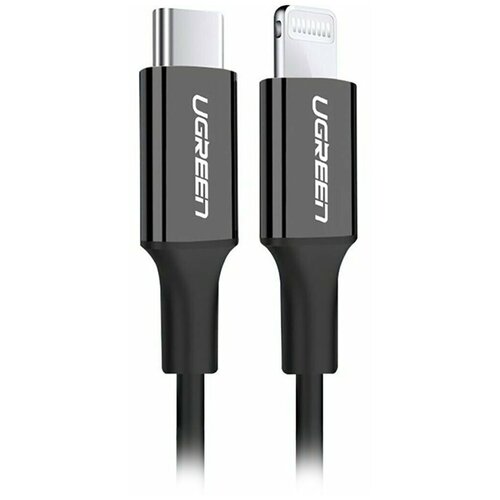 Кабель Ugreen USB C - Lightning, резиновое покрытие, цвет черный, 2 м (60752) кабель intouch type c lightning 2 метра белый