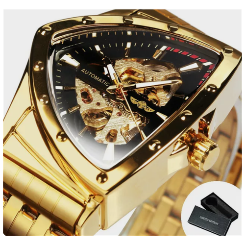 фото Часы-скелетоны winner мужские механические, золотистые