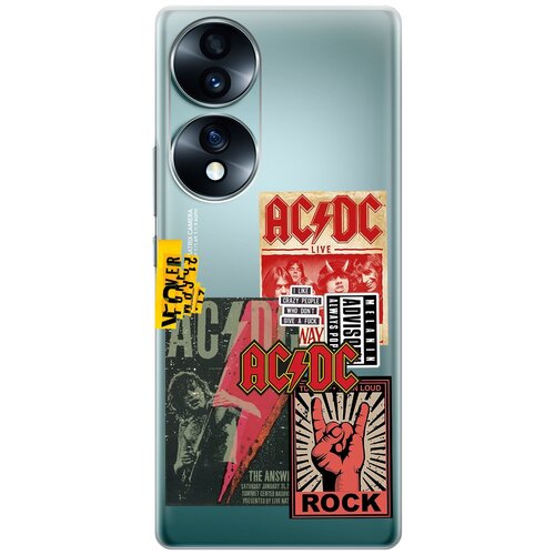 Силиконовый чехол с принтом AC/DC Stickers для Honor 70 / Хонор 70 силиконовый чехол с принтом beatles stickers для honor 70 хонор 70