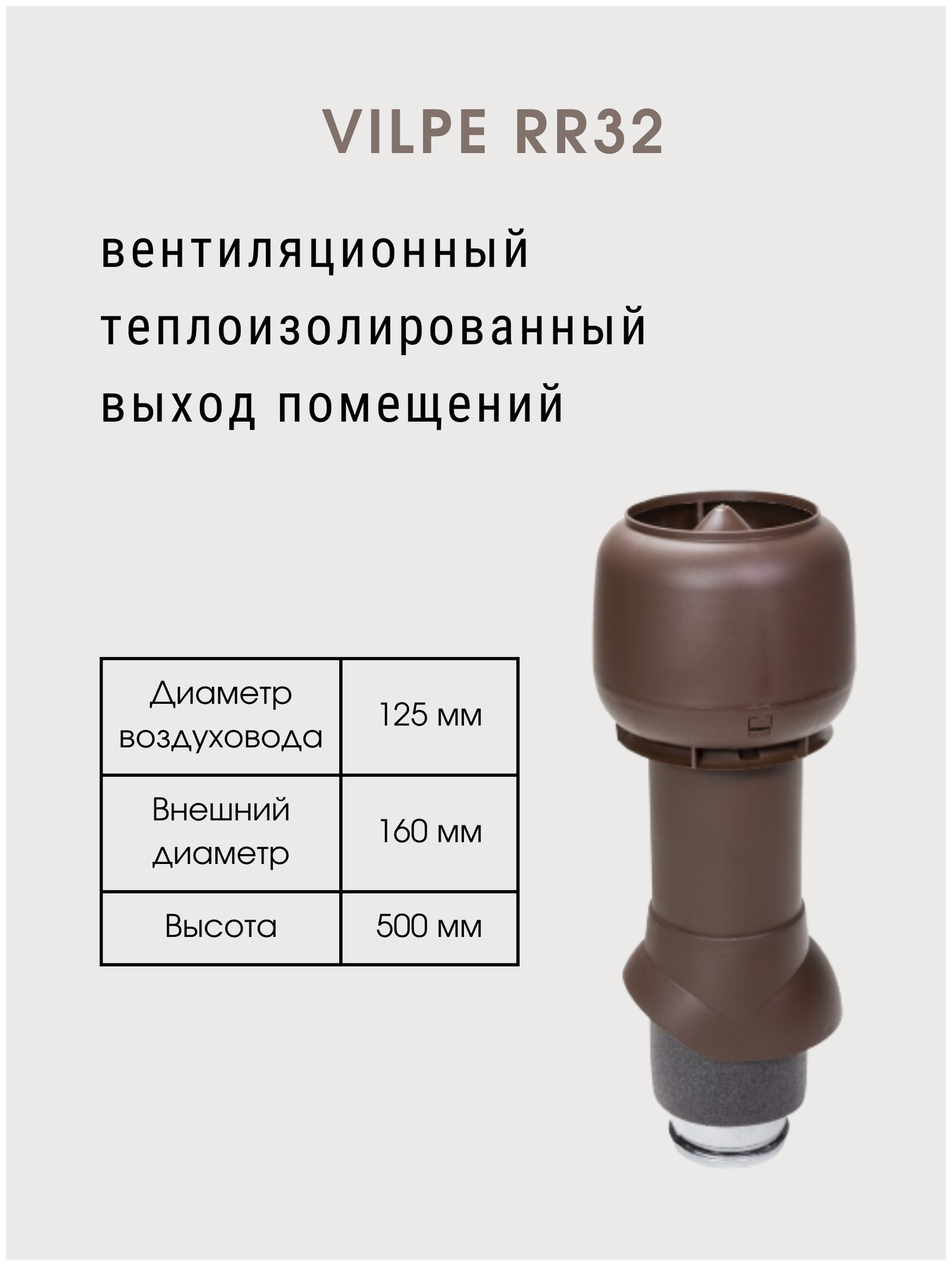 Комплект вентиляционного выхода Vilpe 125P/IS/500 для мягкой и фальцевой кровли Коричневый - фотография № 2
