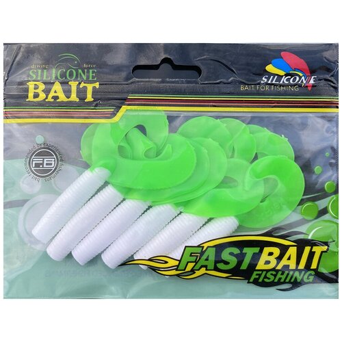 Твистер силиконовый Silicone Bait Белая рыбка зеленый хвост (6 шт.)