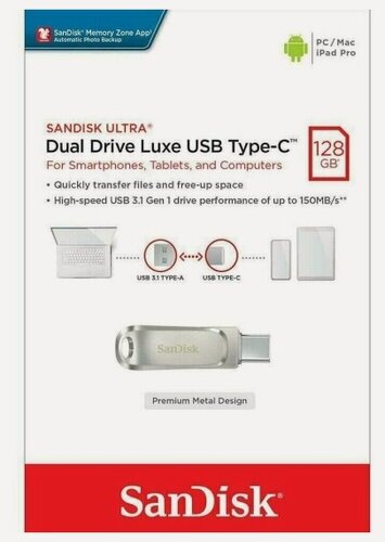 Изображение товара USB флешка Sandisk 128Gb Ultra Dual Drive Luxe USB 3.1 gen 1/ USB Type-C 150 Mb/s