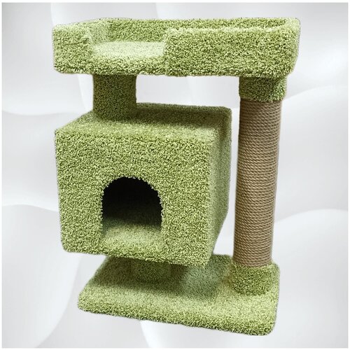 Домик для кошки с когтеточкой (зелёный, фисташковый, ковролин, 37*54*75 см)