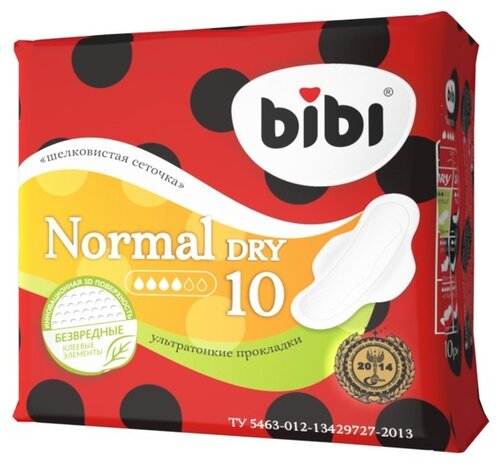 Bibi прокладки Normal Dry, 4 капли, 10 шт.