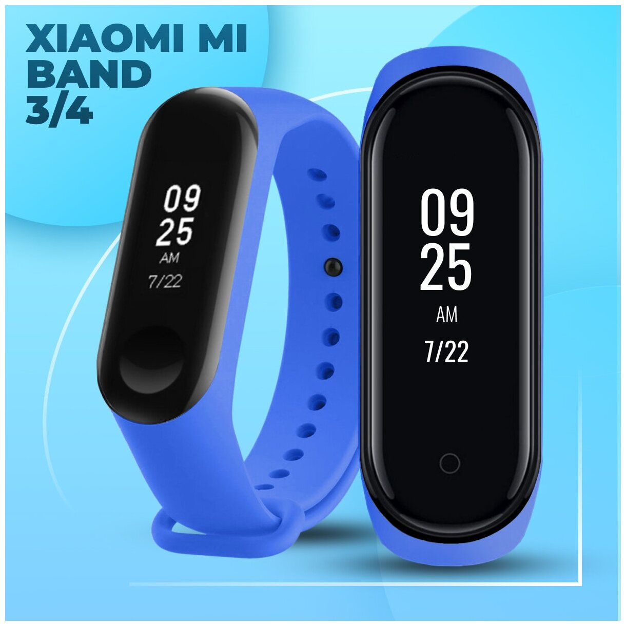 LS / Силиконовый ремешок для фитнес браслета Xiaomi Mi Band 3 и Mi Band 4 / Сменный браслет для смарт часов Сяоми Ми Бэнд 3 и Ми Бэнд 4 (Синий)