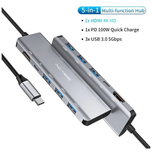 Хаб Acasis HBC028 5-in-1 Type C to HDMI 3 x USB 30 PD Multifunction Docking Station серый 433900₽