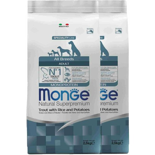 Monge Dog Monoprotein корм для собак всех пород форель с рисом и картофелем 2,5 кг х 2шт.