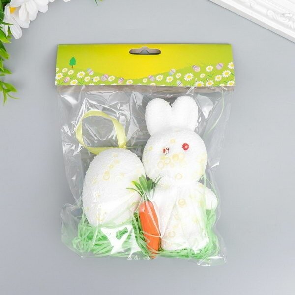 Декор "Зайчик с яйцом и морковкой в посыпке" набор 12 см - фотография № 3